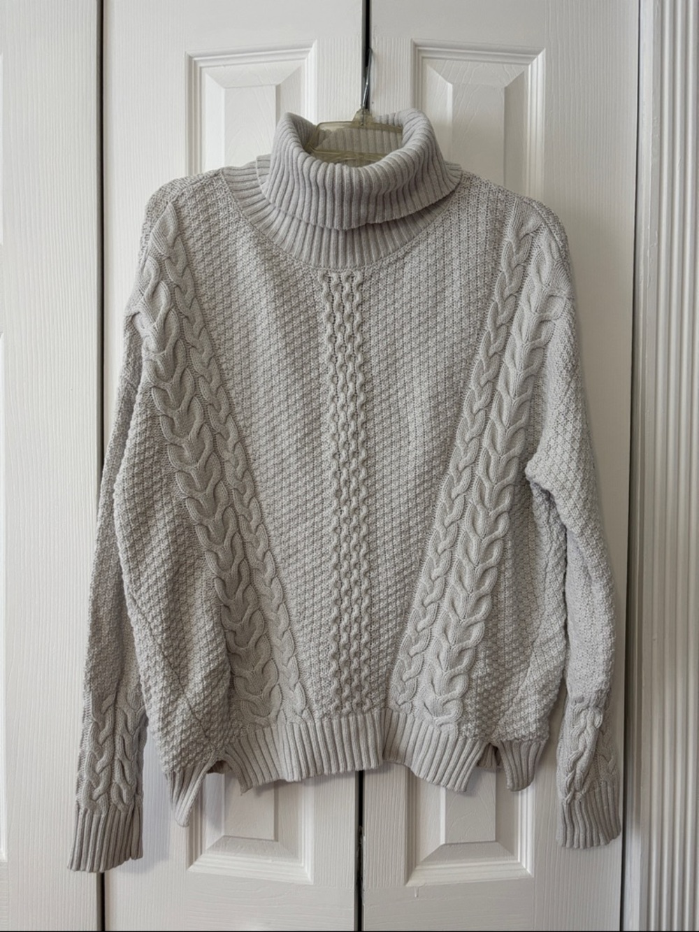 a.n.a Light Gray Cable Knit Turtleneck Sweater